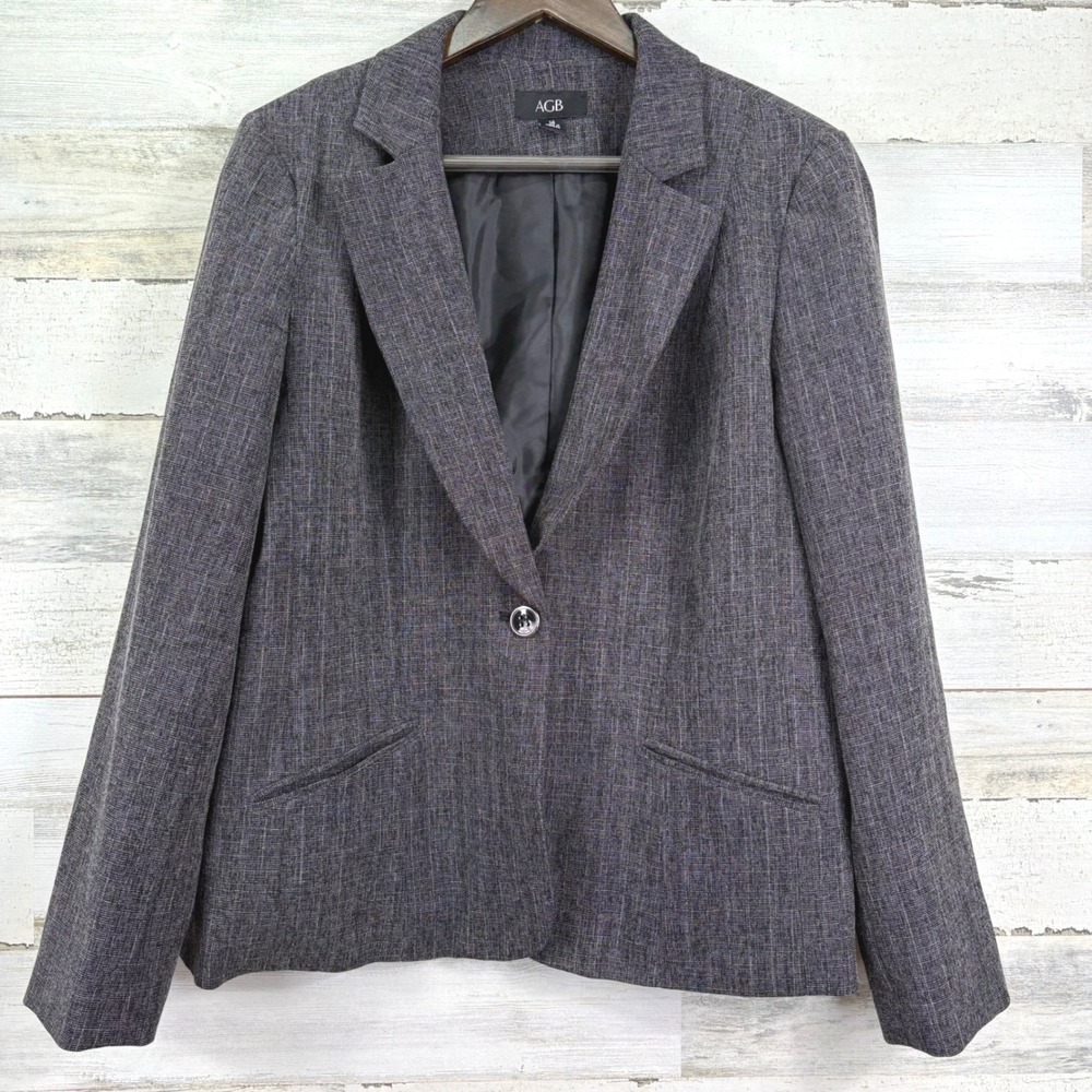 AGB Womens Charcoal Gray 1 Button Lined Blazer Suit Jacket Size‎ 14 Button Front